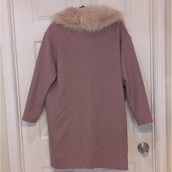 Asos Mauve Pink Collar Jacket Coat Peacoat W/ Faux Fur Size 4 US 8 UK Wool Blend - Picture 2 of 14